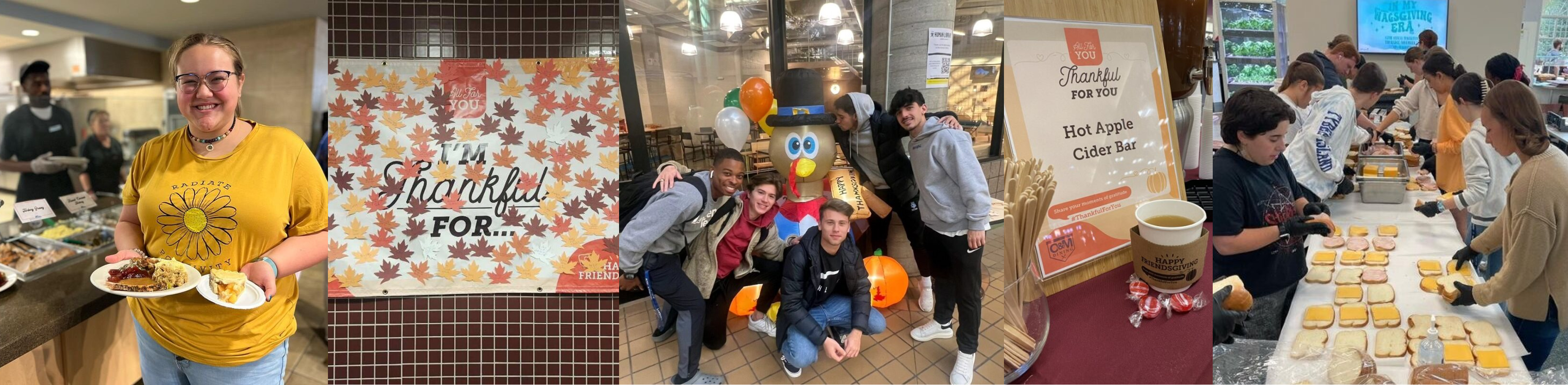 collage of Friendsgiving events across different college campuses